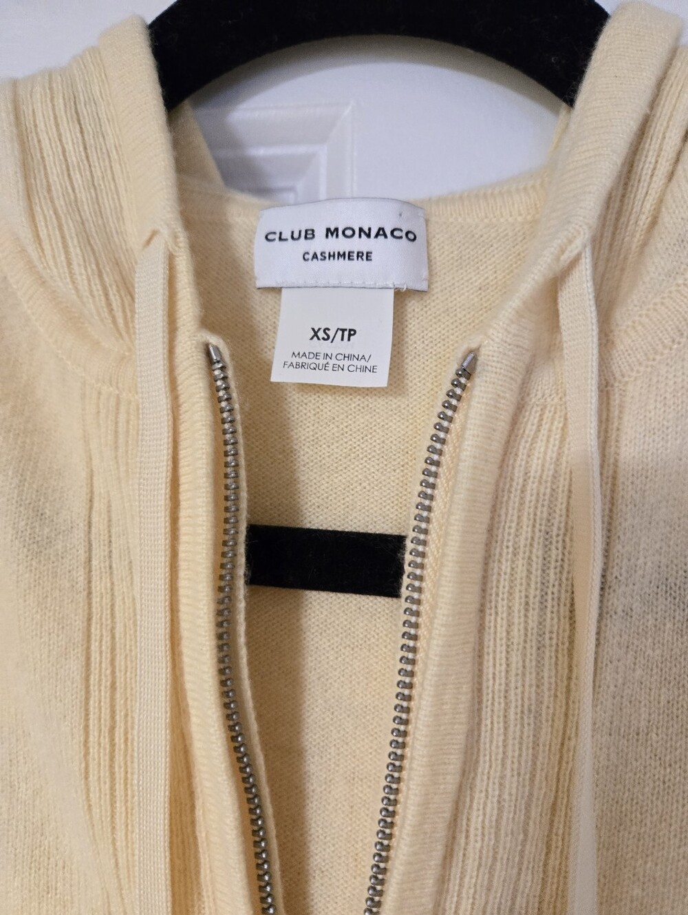 Club Monaco 100% Cashmere Zip Hoodie in Pale Yellow